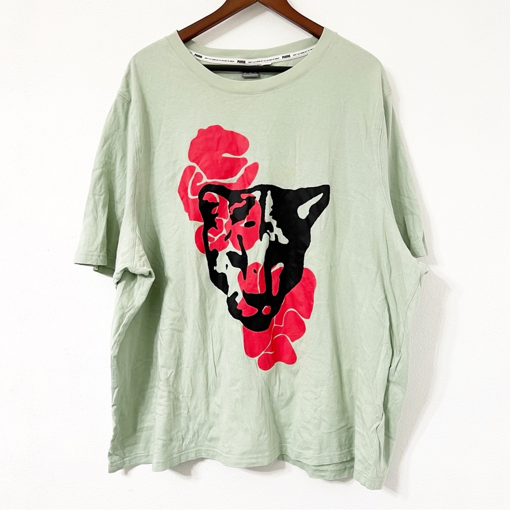 Puma Mint Green Graphic Tee with Bold Panther Design - Men’s 3XL